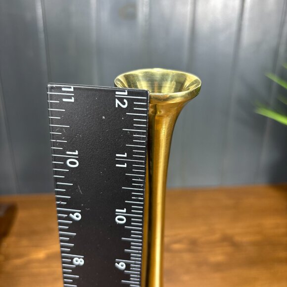 Vintage Brass Vase with Embossed Asian Motif Boho Style Tall Brass Bud Vase - Picture 11 of 14